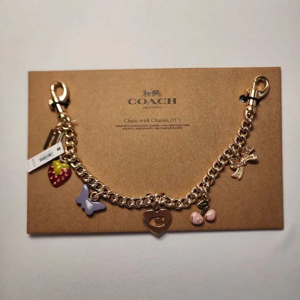 NWT COACH CW663 Gold Swagger Chain Charm Cherry Butterfly Strawberry Bow